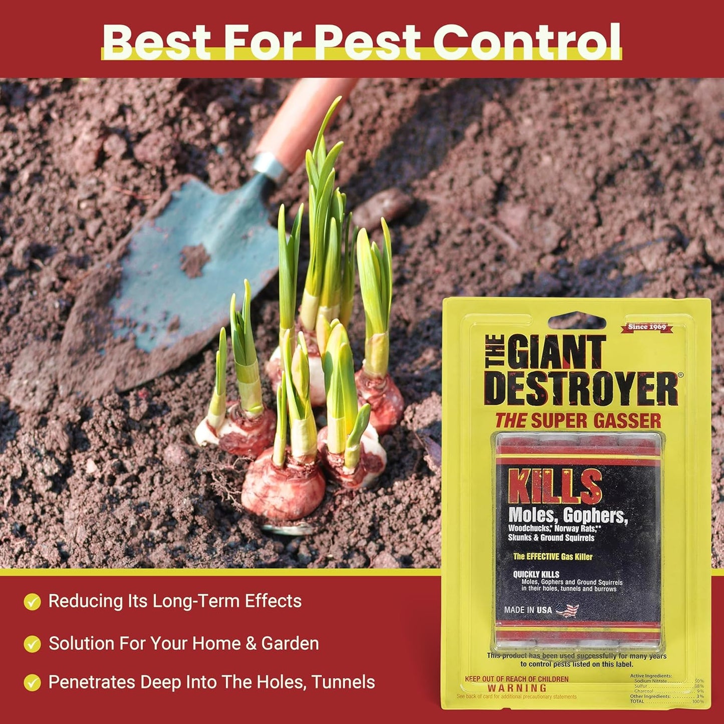Giant Destroyer Smoke Bomb Gasser – Rodent & for Gophers, Moles, Groundhogs & Rats – 2 Pack (8 Tubes) + Jecudi Towel