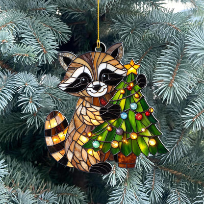 Raccoon Christmas Ornament – Acrylic Suncatcher Hanging Decor, Cute Raccoon Gifts for Men Women, Animal Xmas Ornaments, Rustic Woodland Xmas Decoration, Raccoon Lovers(Sun-25)