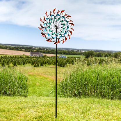 Sunnydaze Rainbow Breezes Metal Garden Wind Spinner - Removable Pole Sections for Adjustable Height - Dual-Motion Blades - 84" H