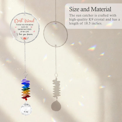 Glass Ornament Suncatcher - Best Friend I Love You Birthday Gift for Friend Bestie - Best Friends Idea - Crystal Rainbow Maker for Women - Window Hanging Home Garden Decor