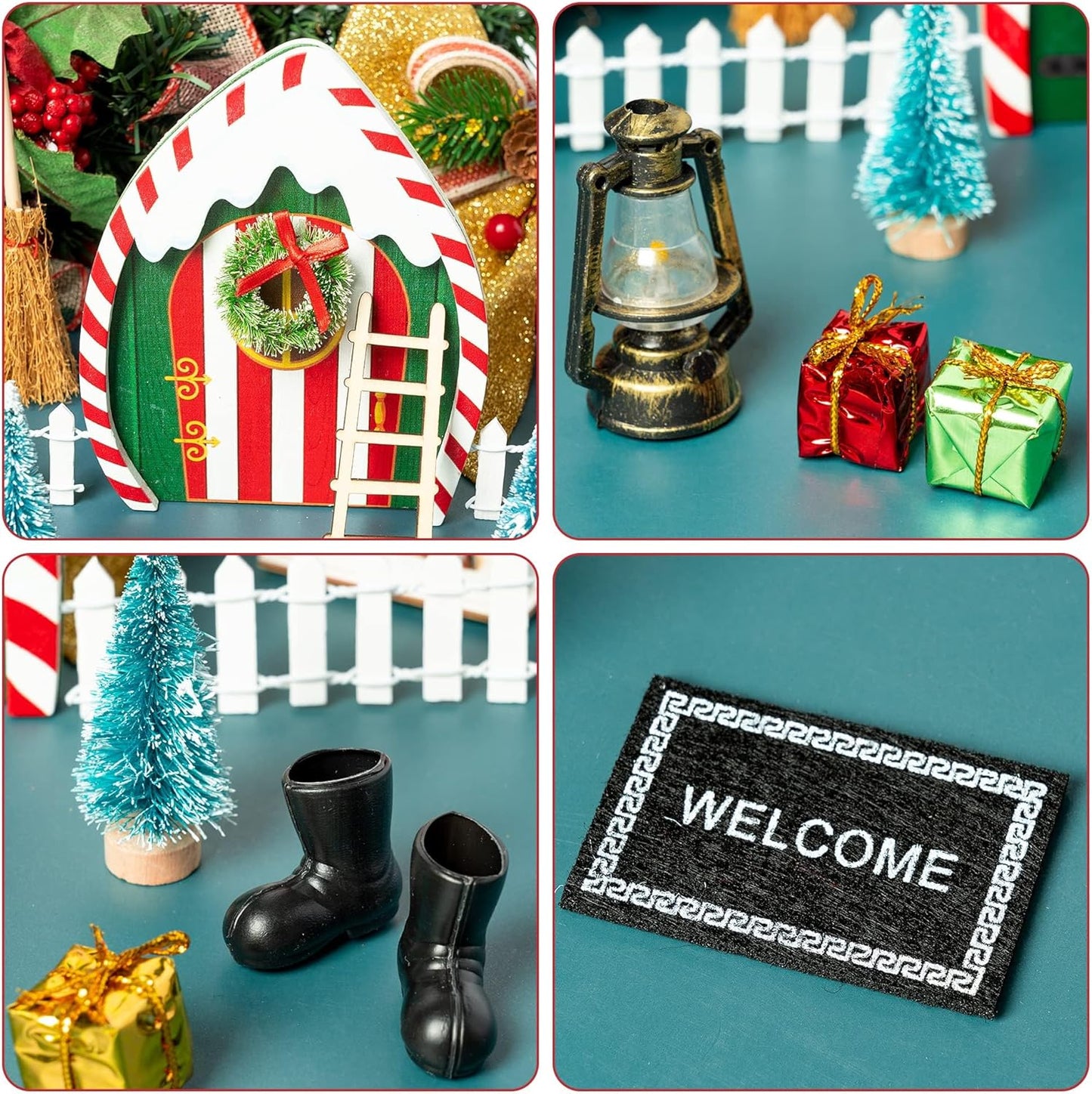 Haooryx Christmas Elf Garden Miniatures - 16Pcs Christmas Wooden Miniature Magic Fairy Doors Decoration Kit Elf Magic Door Wall Fairies Xmas Winter Xmas New Year Decor(Dripping Snow Doorframe)