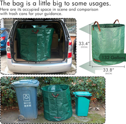 Gardzen 2-Pack 132 Gallon Yard Waste Bags, Reusable Heavy Duty Collapsible Garden Leaf Bags with Plastic Ring, Stand-Up Yard Waste Bin for Leaves, Lawn Debris & Grass Clippings