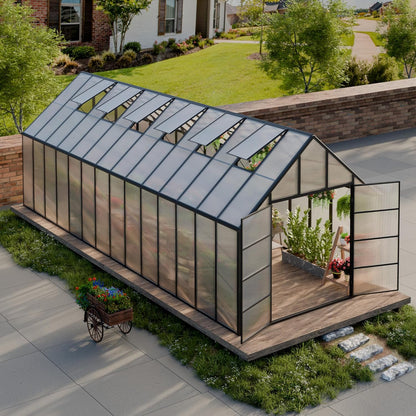 10'x10'x28' Snap-Together Greenhouse - Easy 3-Way Connectors, Heavy-Duty Aluminum Frame, Wind/Snow Resistant for Gardening/Urban Farming, Includes Sliding Door & Ventilation Windows