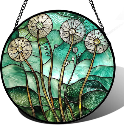 Stained Glass Window Hanging, Green Abstract Lotus Leaves Tree Sun Catcher for Window Door Home Decor Plant Suncatcher Christmas Mother's Day Birthday Gifts for Women Men Mom Nana 7.8 in
