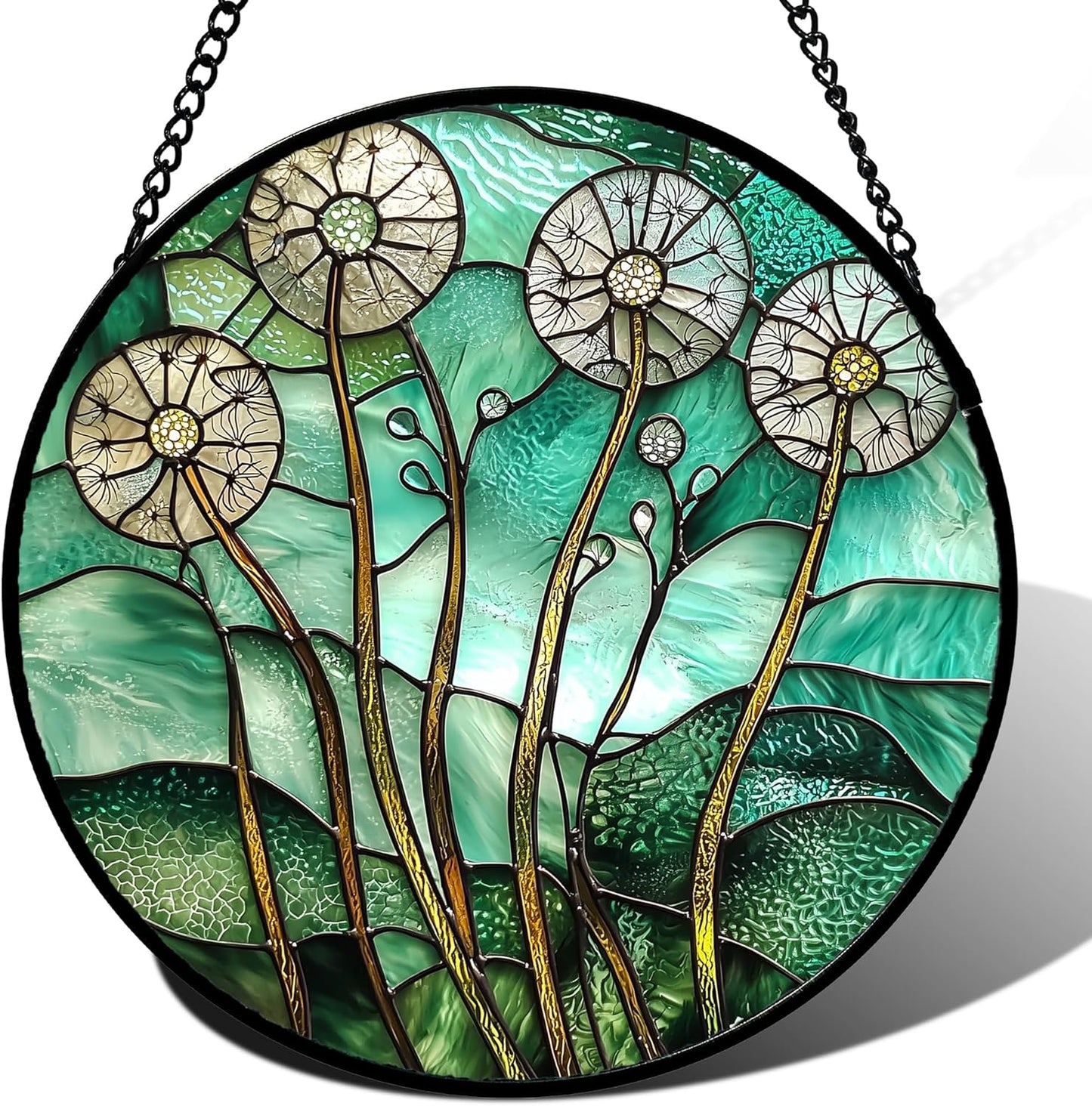 Stained Glass Window Hanging, Green Abstract Lotus Leaves Tree Sun Catcher for Window Door Home Decor Plant Suncatcher Christmas Mother's Day Birthday Gifts for Women Men Mom Nana 9.8 in