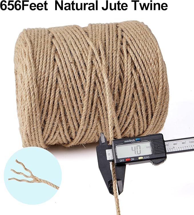 Natural Jute Twine,656 Feet 4mm Hemp Twine Rope for Gift Wrapping Craft Plant Garden Christmas Handmade Arts Decoration Packing String Home Decor