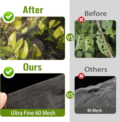 2 Pack Fruit Tree Netting Bags with Zipper and Drawstring, Ultra Fine Mesh Garden Netting Plant Cover, Bird Netting for Blueberry Bushes, Fruit Vegetable Trees, Flowers (Black, 10 x 10 ft)