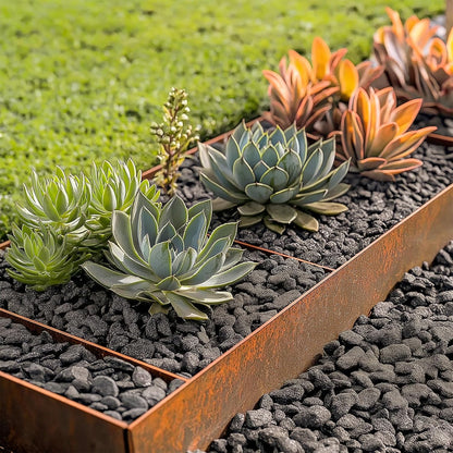6-Pack Pre-Rusted Corten Steel Landscape Edging - 40" L x 6" H Each (20Ft Total) - No-Dig Hammer-in Heavy Duty Metal Edge Border w/ 7 Clips for Lawn, Yard Pathway Divider, #LYLB06RT-US