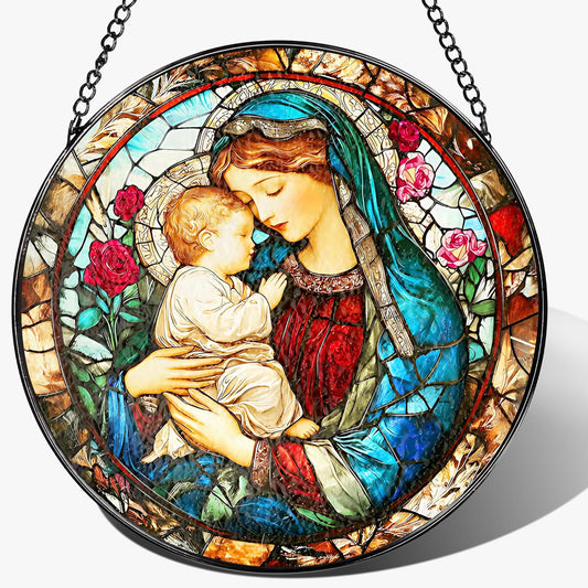 8 Inch Virgin Mary Stained Glass Suncatcher, Stained Glass Window Hanging, Christian Window Hanging