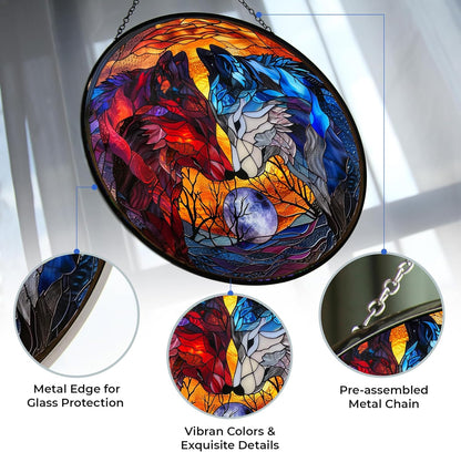 Art Nouveau Wolf Couple Stained Glass Window Hanging by Clare Donovan, Stained Glass Suncatcher for Women, Window Decor Perfect Home Décor