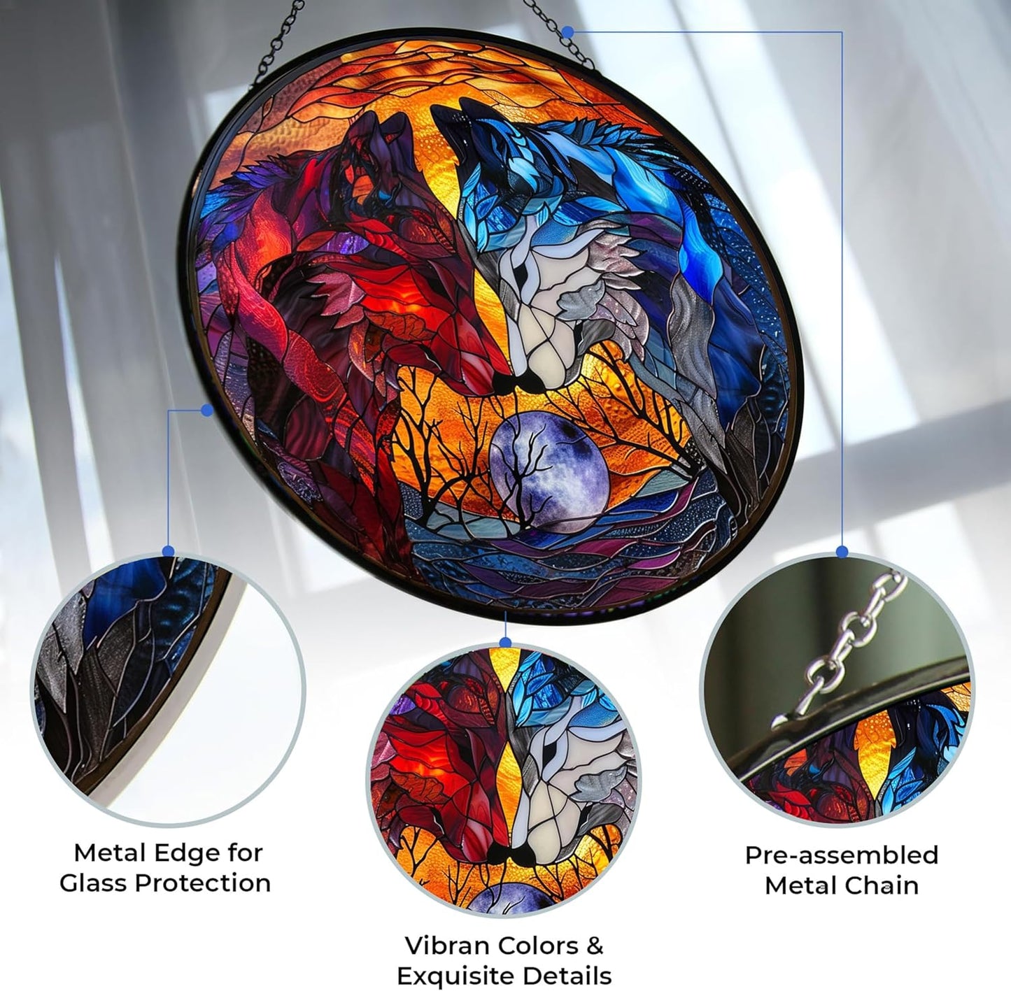 Art Nouveau Wolf Couple Stained Glass Window Hanging by Clare Donovan, Stained Glass Suncatcher for Women, Window Decor Perfect Home Décor