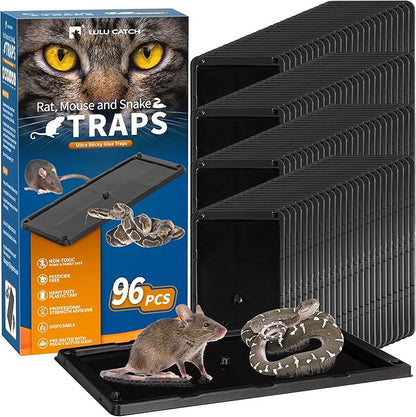 LULUCATCH Sticky Mouse Trap, 96 Pack Large Glue Traps, Pre-Baited Heavy Duty Non-Toxic Bulk Glue Boards Mouse Traps Indoor for Mice, Snakes, Rat, Insects, Cockroaches & Spiders, Pet Safe Easy to Use
