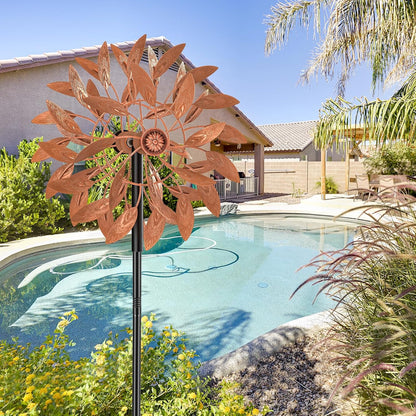 Metal Outdoor Wind Spinner, 2-Way Wind Sculpture Spinner with Metal Stake, Waterproof 360 Degrees Kinetic Windmill Art Decoration for Patio Garden Lawn (Rust)