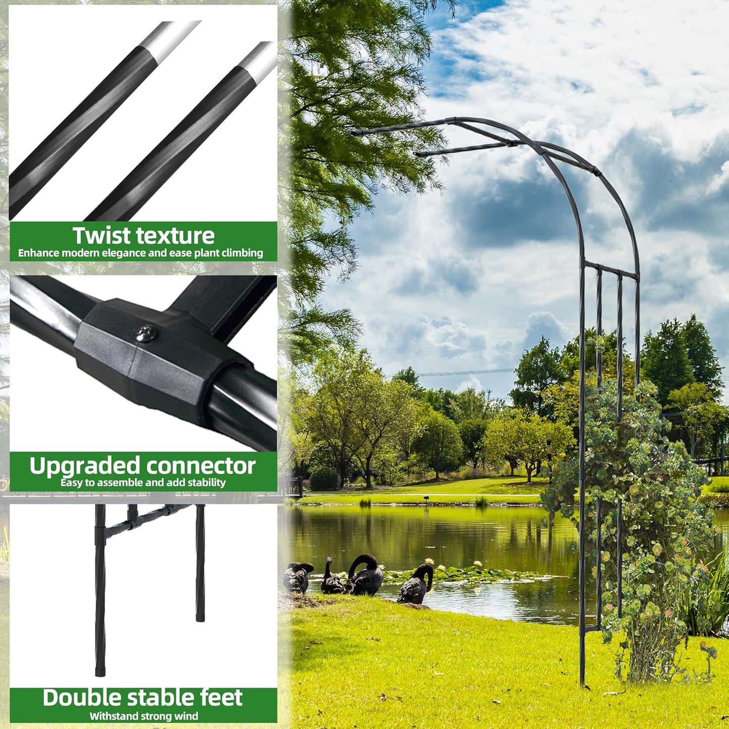 Half Garden Arch Trellis, Trellis Arch for Climbing Plants Outdoor, 7.9FT MetalGarden Arbor, Garden Trellises for Patio Lawn Backyard, Large Garden Archway Decoration Black 23.6" x 94.5in