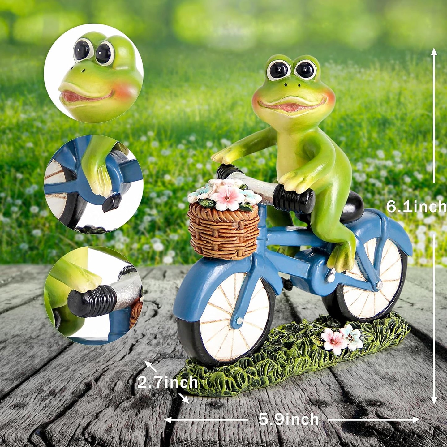 Garden Statues Outdoor Frog Decor Cute Frog Ride Bike Decorations for Outside Home Decor Frogs Figurines Gifts for Patio Yard Lawn Gardening Gift for Women (Green)