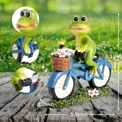 Garden Statues Outdoor Frog Decor Cute Frog Ride Bike Decorations for Outside Home Decor Frogs Figurines Gifts for Patio Yard Lawn Gardening Gift for Women (Green)