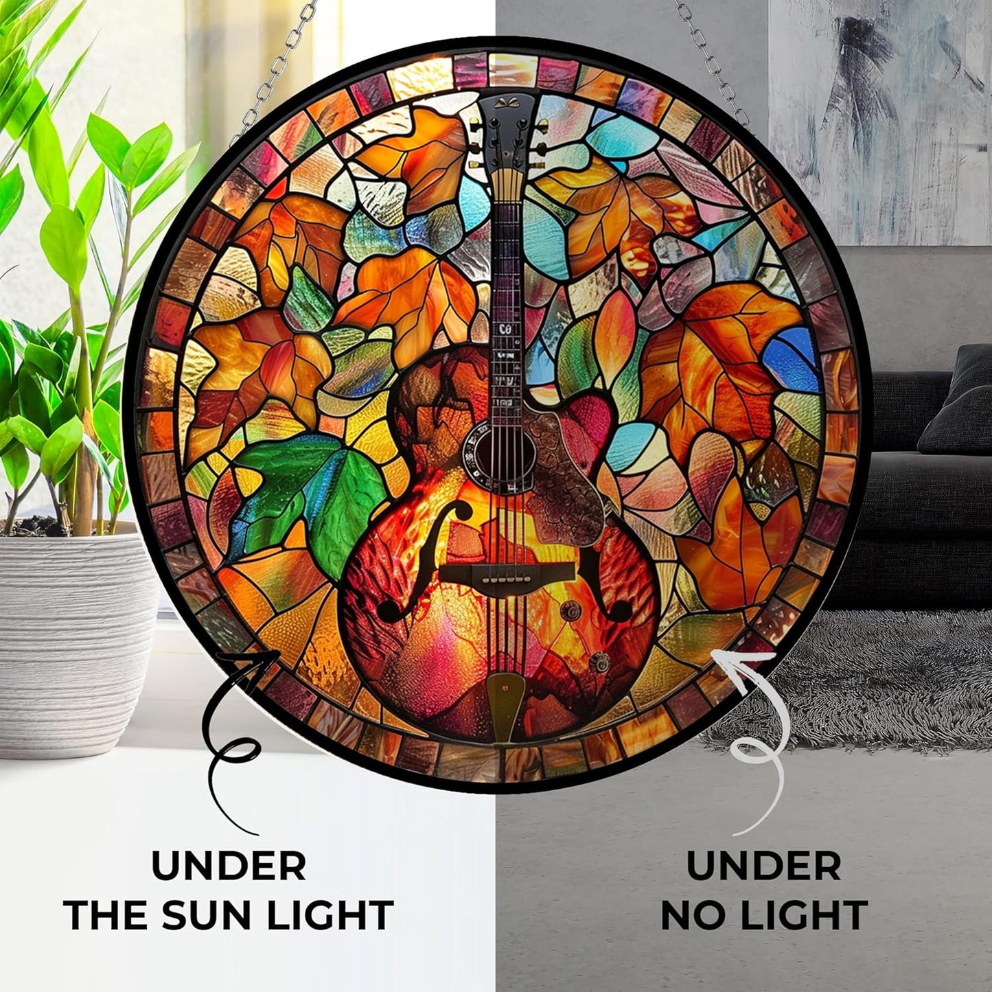 Thanksgiving Guitar Stained Glass Suncatcher by Clare Donovan Stained Glass Window Hanging Home Decor Garden Halloween Christmas Wedding Housewarming Gifts