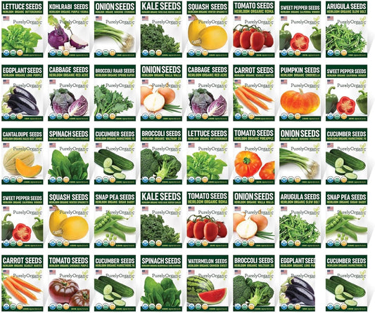 Purely Organic Vegetable Seed Variety Pack (40 Packets - Certified Organic, Non-GMO, Open Pollinated, Heirloom)