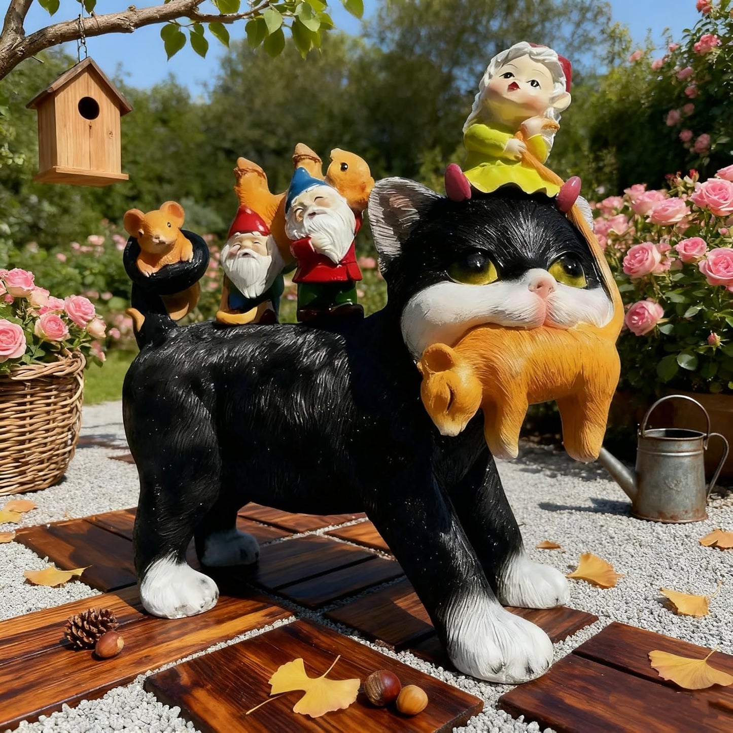 Cat Garden Gnome Statue - 9 "Lawn Decoration - Suitable for Patio, Balcony, Yard Decoration - Unique Housewarming Gift, Gift for Lover Mom Women Grandma,Halloween Cat Statue