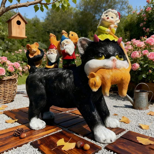 Cat Garden Gnome Statue - 9 "Lawn Decoration - Suitable for Patio, Balcony, Yard Decoration - Unique Housewarming Gift, Gift for Lover Mom Women Grandma,Halloween Cat Statue