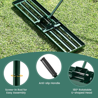 Goplus Lawn Leveling Rake, 42" x 10" Heavy Duty Level Lawn Tool w/ Ergonomic Handle for Soil, Effort-Saving Landscape Rake for Garden, Backyard, Golf Course, Farm, Pasture