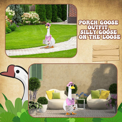 Western Cowboy Porch Goose Outfits, Lawn Cement Plastic Goose, Silly Goose on The Loose Wood Cowboy Hat Bandana Glasses (Pink)