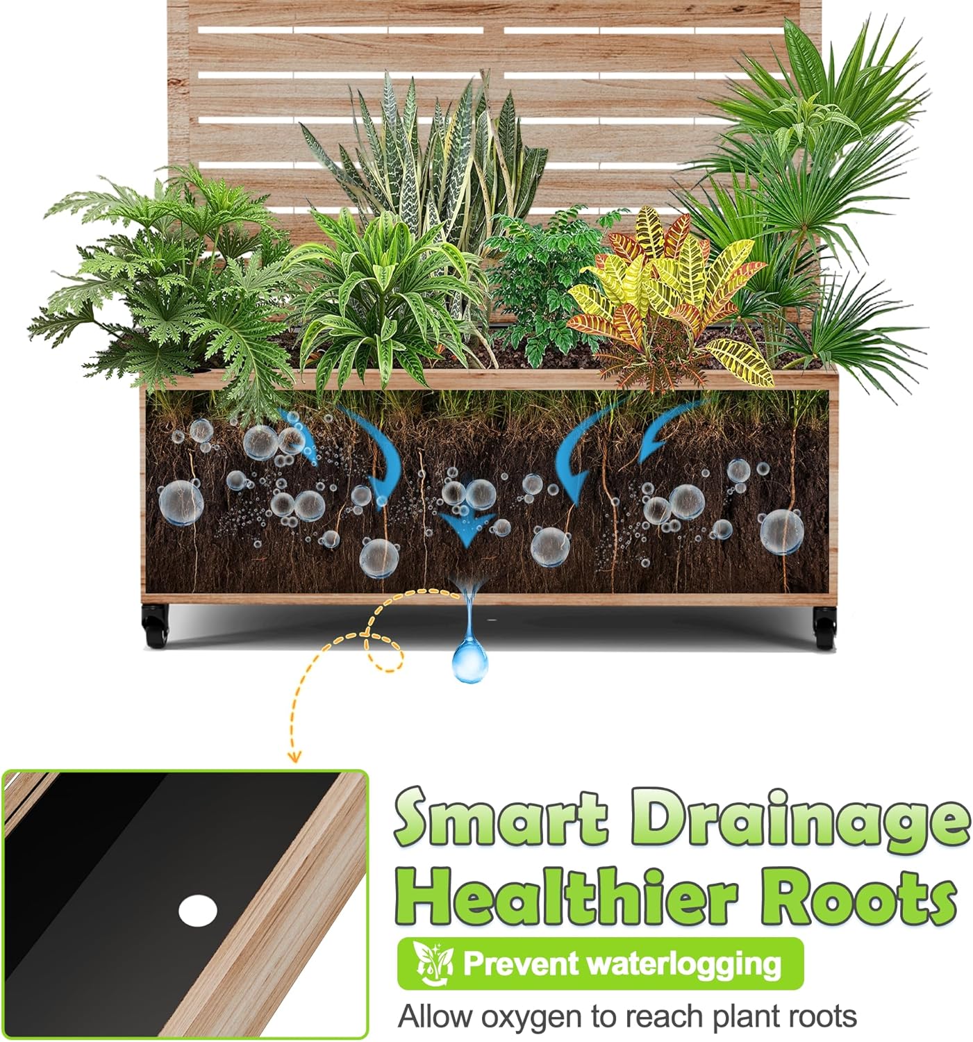 15.7"×70.9"×35.4" Metal Raised Garden Bed with Trellis and Wheels - Tall Trellis Planter Box for Climbing Plants, Vegetables & Vines - Outdoor Privacy Planters for Patio (Acacia Wood Grain)