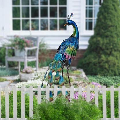 TERESA'S COLLECTIONS Garden Decor, Peacock Garden Decor, Elegant Peacock with Colorful Painting,18", Waterproof Metal Garden Statues, Peacock Gifts, Birthday Gifts for Women Mom