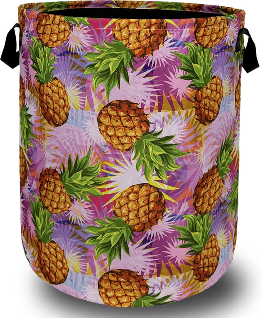 Tropical Pineapples Laundry Basket Foldable With Handles Palm Leaves Tote Bag Oxford Cloth Colorful Laundry Hamper Clothes Toy Storage Bucket For Bathroom/Laundry/Bedroom 18.9" x 16.5 "