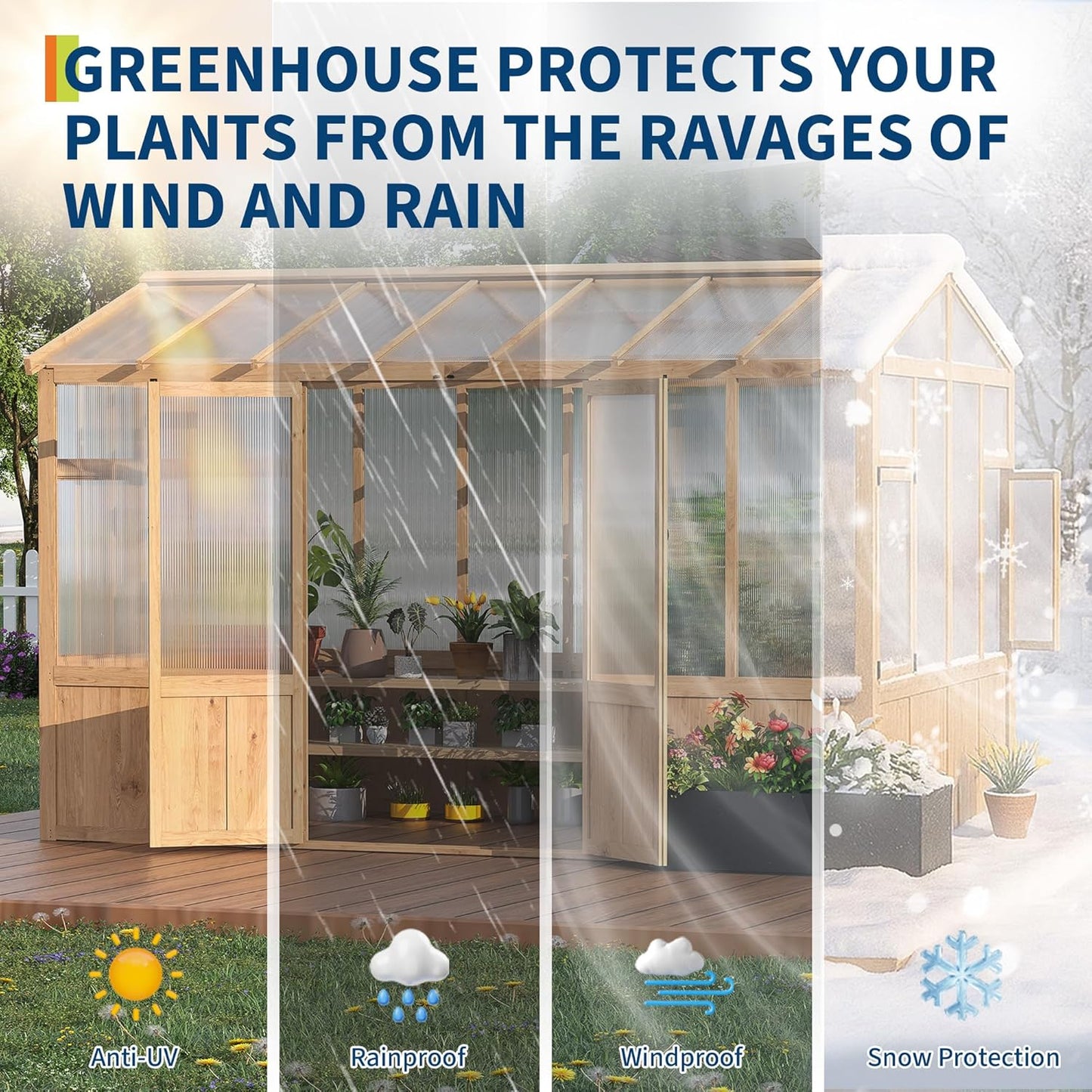 10X12 FT Heavy Duty Wooden Greenhouse for Outdoor - Walk-in Green House Kit with 6mm Polycarbonate, Ventilated Window & Lockable Door for Backyard, Patio, Lawn