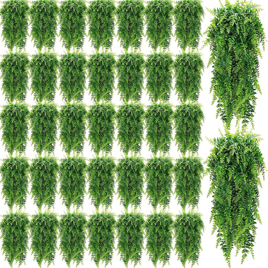 Geosar 36 Pcs Artificial Hanging Plants 32 Inch Hanging Boston Ferns Plastic Fake Plants for Wall