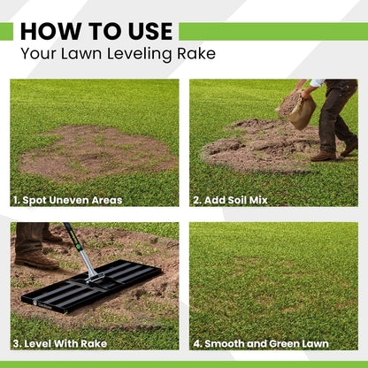 Gardease Lawn Leveling Rake 48" x 10" - Heavy Duty Professional Grade Reinforced Steel Landscape Tool for Soil, Sand & Garden - Superior Strength and Durability