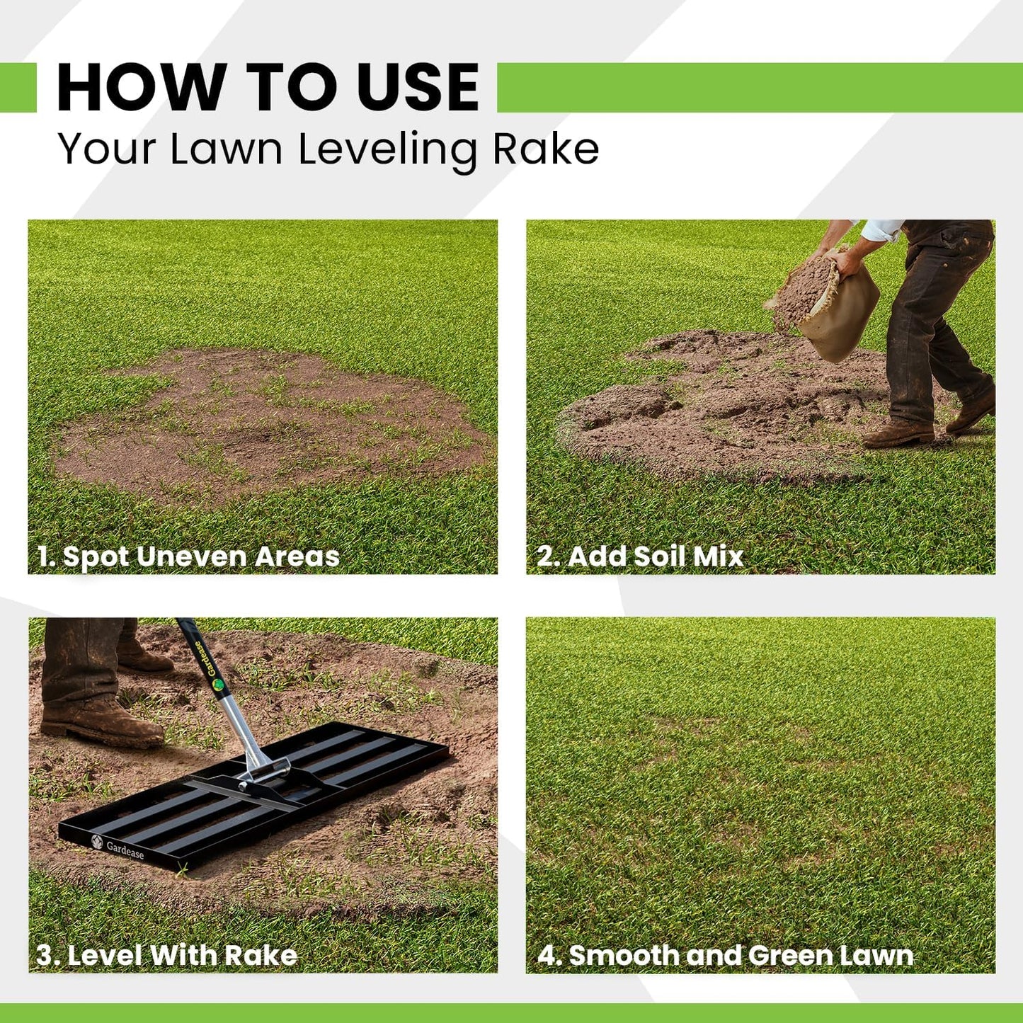 Gardease Lawn Leveling Rake 30" x 10" - Heavy Duty Professional Grade Reinforced Steel Landscape Tool for Soil, Sand & Garden - Superior Strength and Durability