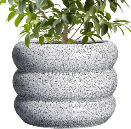 SQOWL Ceramic Planter - 10 Inch Ceramic Plant Pot Indoor, Round Planter with Drainage Hole, Modern Flower Pots Outdoor, Home Living Room Garden Decor, Gardening Gifts, Black and White