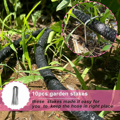 Rubber Soaker Hose, 5/8 inch, 50ft Garden Hose for Irrigation,Water-Saving up to 70%, Aluminium Connector Leak-Proof, Heavy-duty Hose, Watering for Trees,Lawns, Vegetables and Flowers.