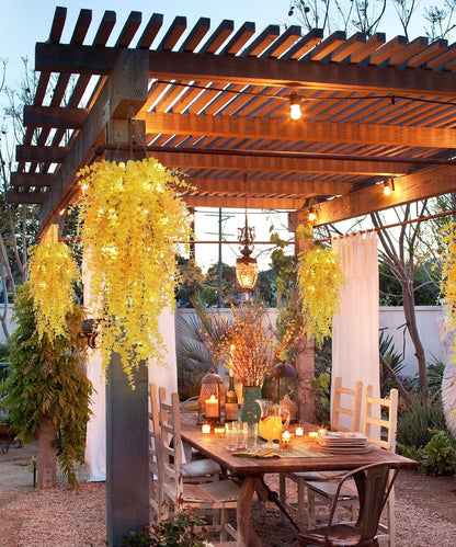 Hanging Plants Indoor Artificial Grass Fake Faux Hanging Plants Outdoor Artificial Plant Wall for Indoor Home Room Wall Outdoor Garden Party Proch Wedding Backyard Arch Decoration(Pure Yellow)