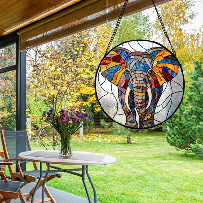 Stained Glass Window Hanging, Colorful Elephant Sun Catcher for Door Home Decor Animal Suncatcher Christmas Mother's Day Birthday Gifts for Women Men Mom and Nana 9.8 in