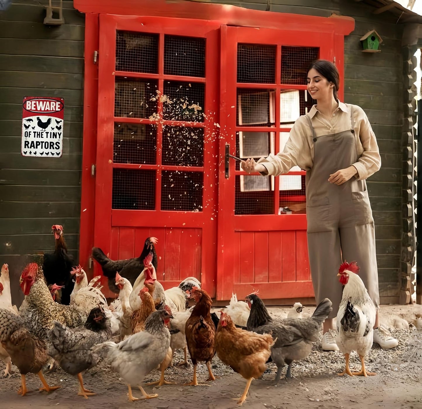 Funny Gifts for Women Chicken Lovers Farm Enthusiasts Beware of The Tiny Raptor Chicken Tin Sign for Chicken Coop Farm Kitchen Garden Yard Decor 8 X 12 Inch (3921)