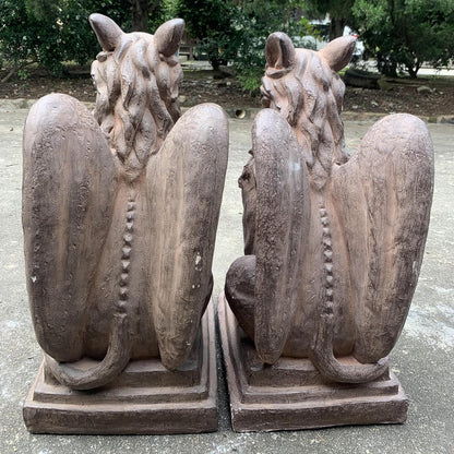 Zaer Ltd. Set of 2 Garden Griffin Statues, Magnesium-Cement Sculptures, 28.3" H Outdoor Entrance Decor (Antique Rust)