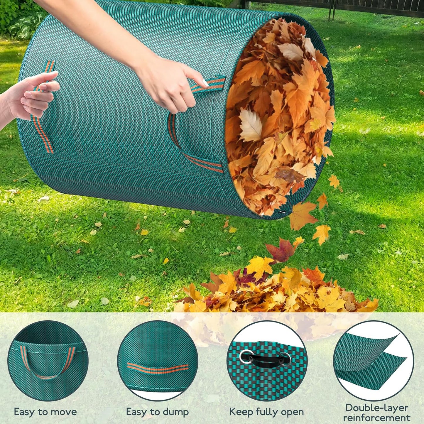Mokani Reusable Yard Waste Bags, 79 Gallon Lawn and Leaf Bags 3 Packs, Heavy Duty Garden Bags With Reinforced Handles, Camping Yard Recycling Leaf Bag for Leaves