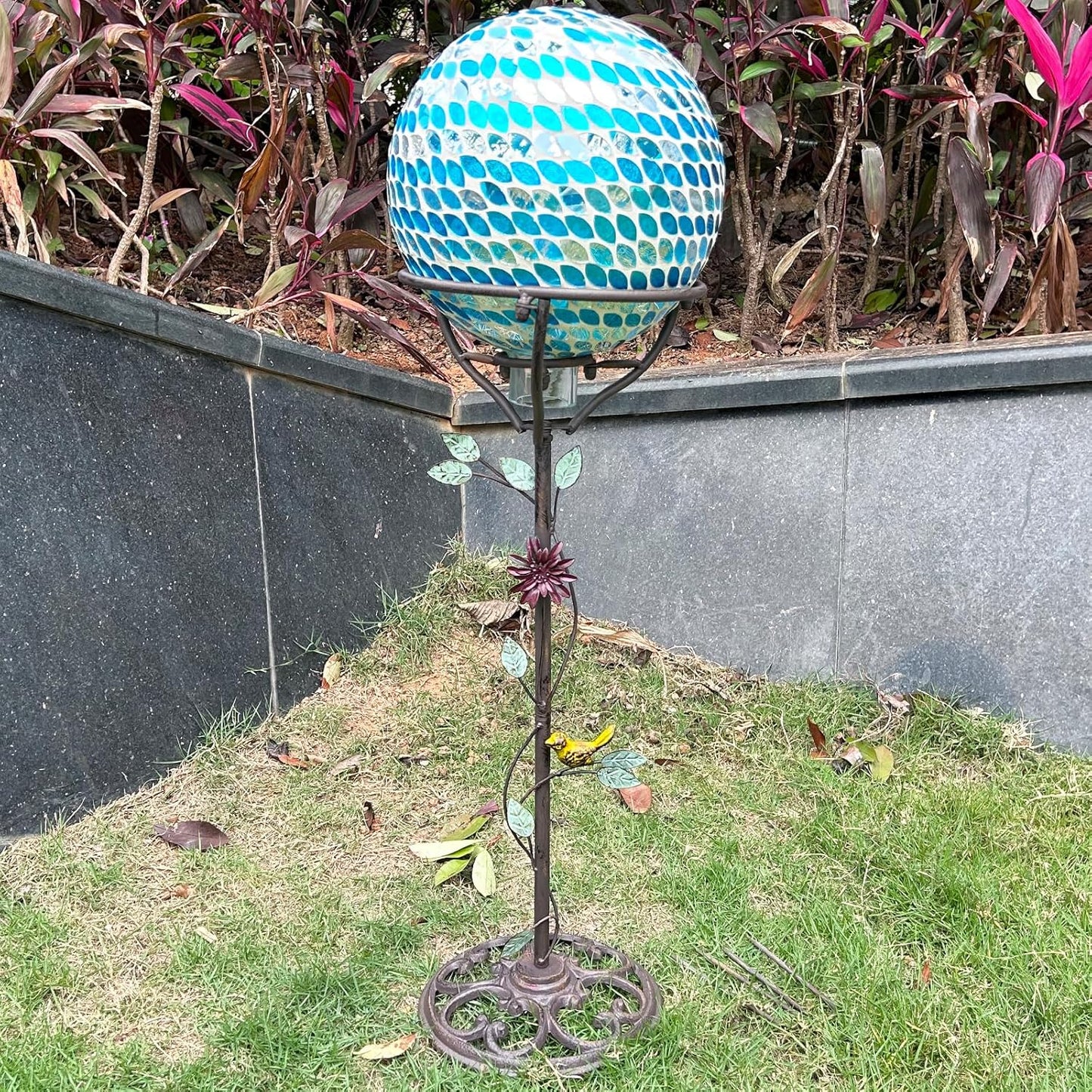 24.5"H Vintage Gazing Globe Stand, Metal Gazing Ball Holder with Cast Iron Base, Garden Gazing Ball Display Stands for 10 Inches Gazing Globes, Glass Ball Stand Holder for Indoor Outdoor Lawn Patio
