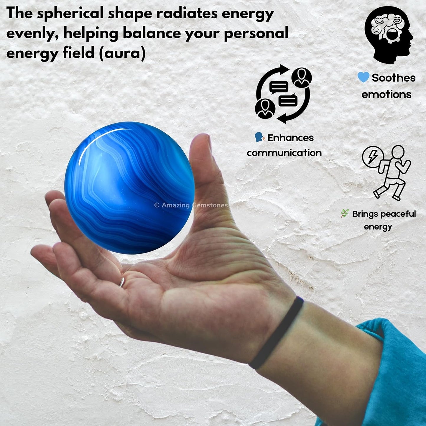 Amazing Gemstone Blue Onyx Crystal Ball with Stand - 2" Inches Crystal Sphere Meditation Balls for Witchcraft and Decorative Balls