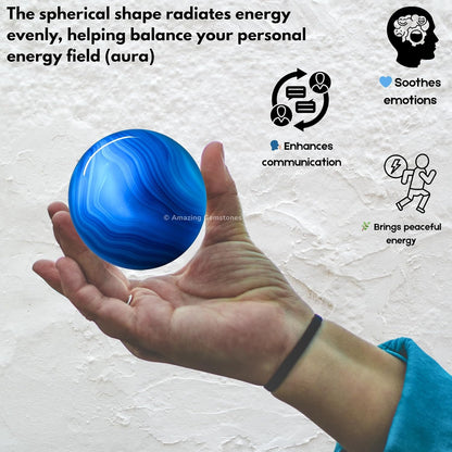 Amazing Gemstone Blue Onyx Crystal Ball with Stand - 2" Inches Crystal Sphere Meditation Balls for Witchcraft and Decorative Balls