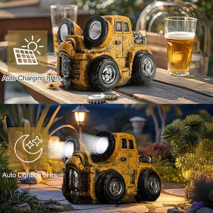 Garden Statue Outdoor Construction Vehicle Decor with Solar Light Decoration for Yard Patio Lawn Vintage Engineering Decor Gifts for Women