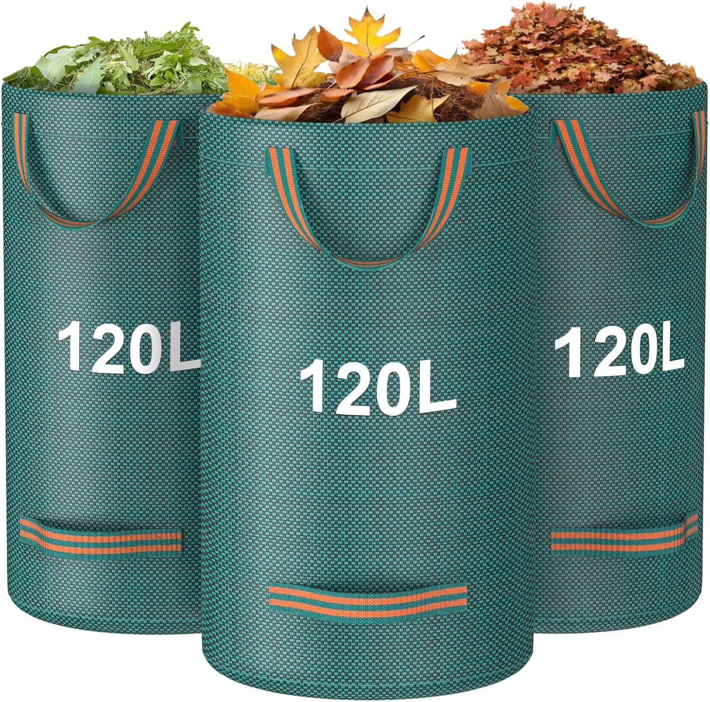 Mokani Reusable Yard Waste Bags, 32 Gallon Lawn and Leaf Bags 3 Packs, Heavy Duty Garden Bags with Reinforced Handles, Camping Yard Recycling Leaf Bag for Leaves