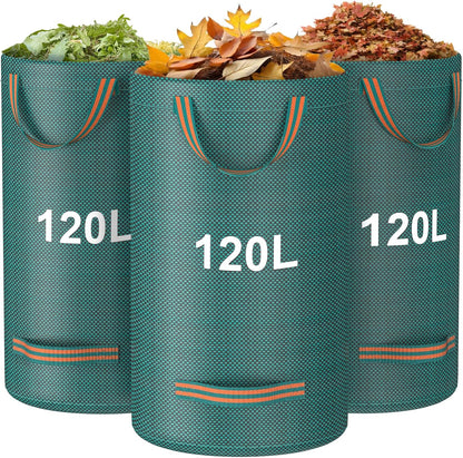 Mokani Reusable Yard Waste Bags, 32 Gallon Lawn and Leaf Bags 3 Packs, Heavy Duty Garden Bags with Reinforced Handles, Camping Yard Recycling Leaf Bag for Leaves