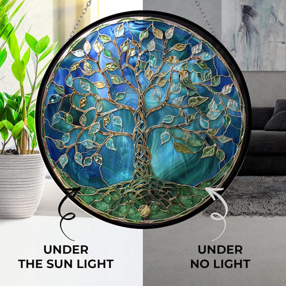Tree of Life Stained Glass Window Hangings, Handcrafted Stained Glass Suncatchers, Gift for Cat Lovers Nature Lovers