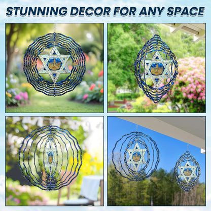 FLAGWIX Christmas Hanukkah Gifts for Women Men - Star of David 3D Stainless Steel Wind Spinners Outdoor 12in- Christmas Hanukkah Decorations, Hanging Wind Spinners Garden Decor, Religious Jewish Gifts