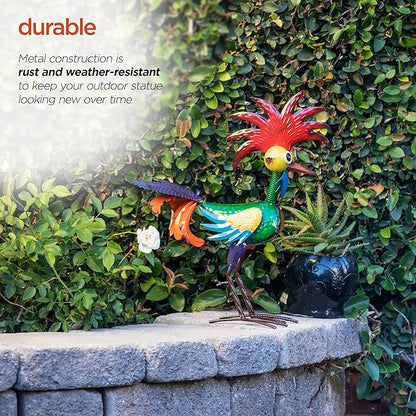 Alpine Corporation - 18" Tall Wacky Metal Rooster Yard Statue – Colorful Indoor/Outdoor Farm Animal Décor for Garden, Patio, Lawn, or Porch