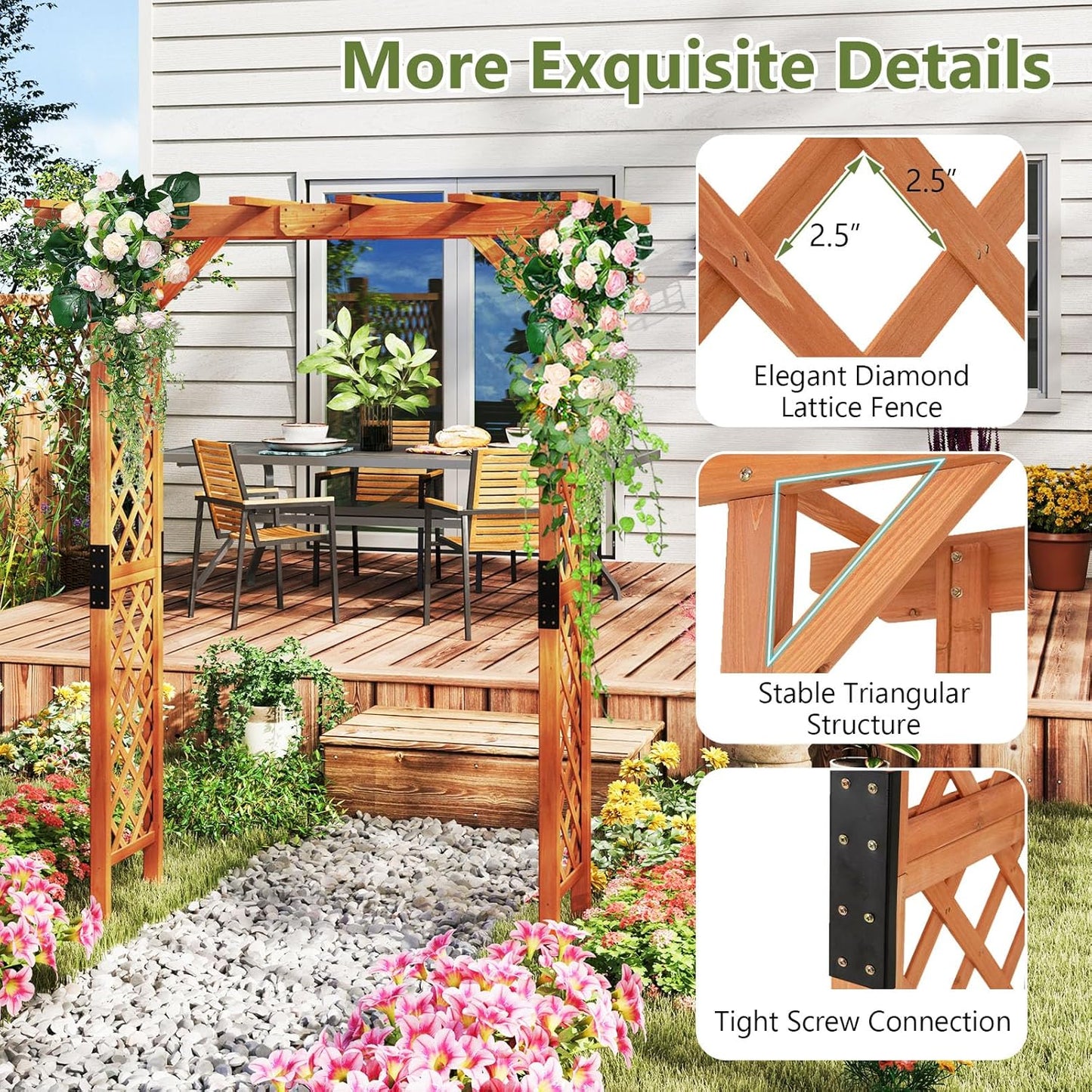 S AFSTAR 84" Wooden Garden Arbor, Plant Climbing Arch Trellis Pergola Archway Wedding Arch for Outdoor, Yard, Ceremony Christmas Decoration (Brown)